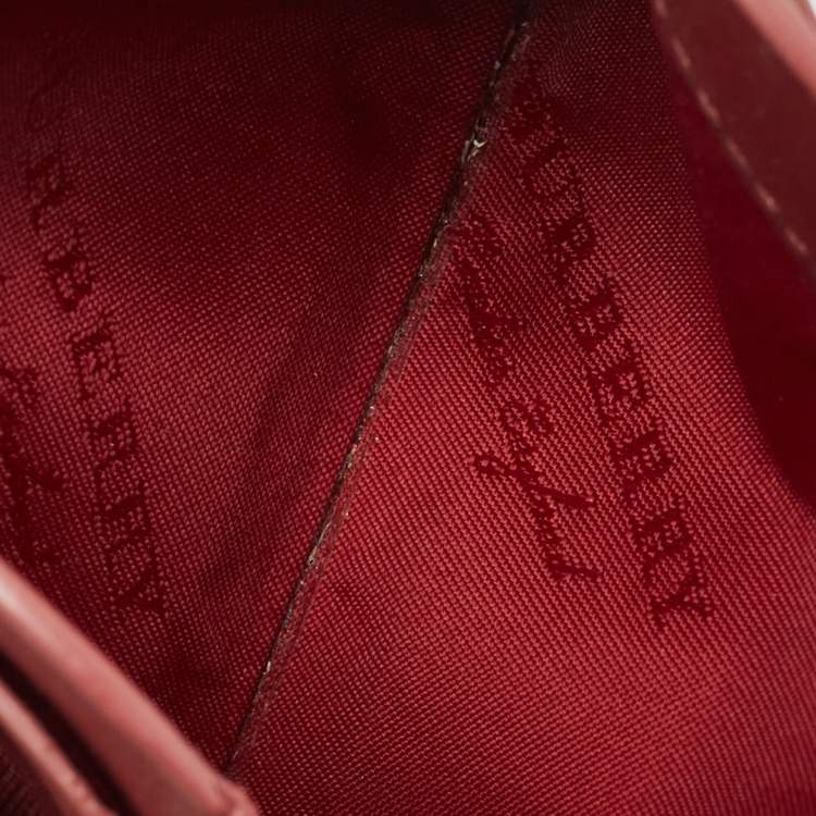 Pre Owned Burberry Burgundy/Light Red Leather Card Holder