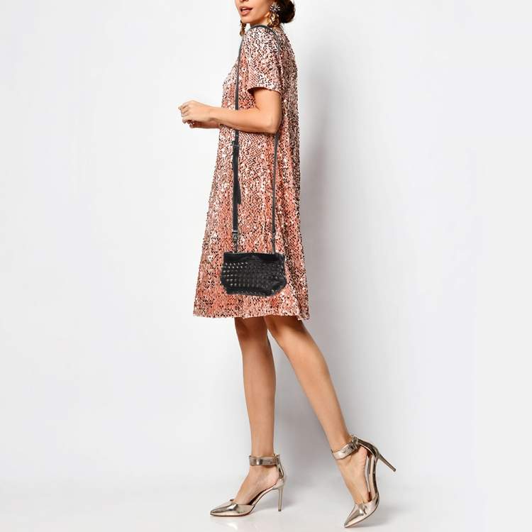 Pre Owned Burberry Black Studded Leather Edenham Crossbody Bag