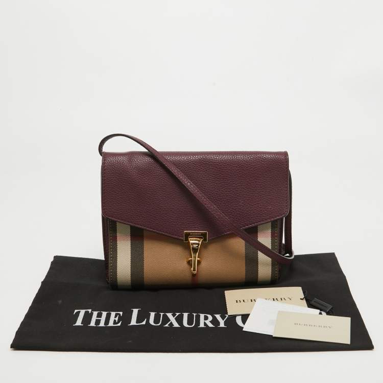 Pre Owned Burberry Burgundy House Check Canvas and Leather Macken Crossbody Bag