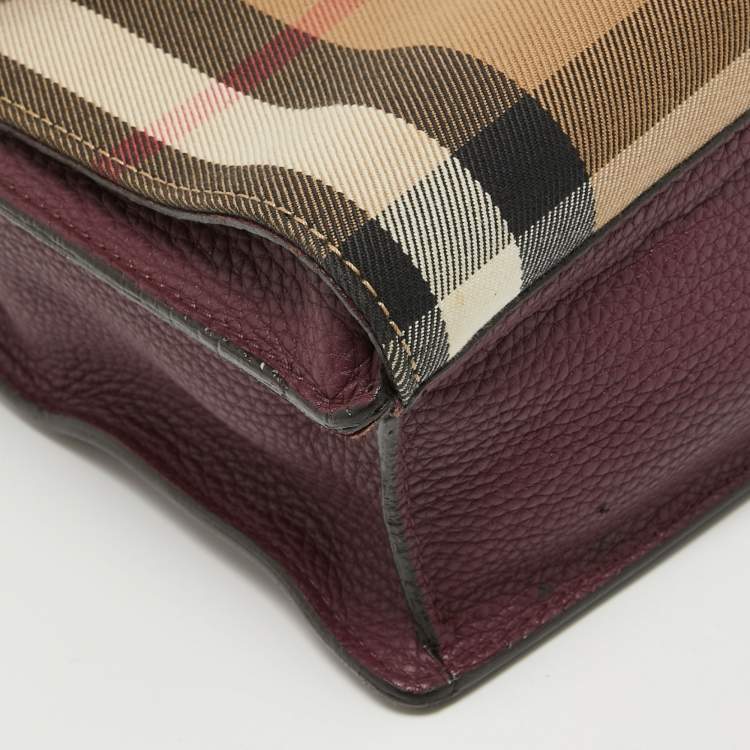 Pre Owned Burberry Burgundy House Check Canvas and Leather Macken Crossbody Bag