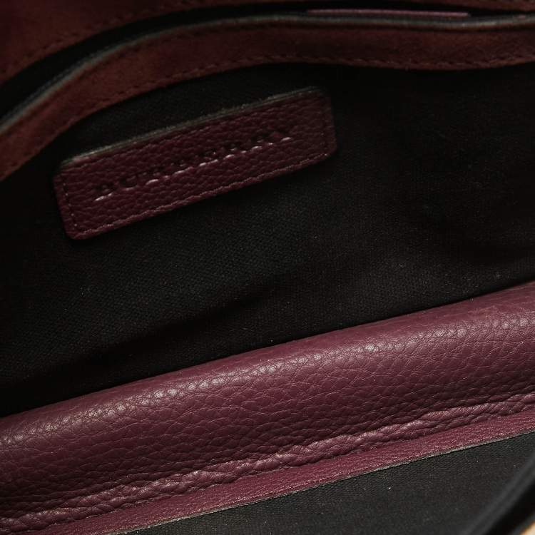 Pre Owned Burberry Burgundy House Check Canvas and Leather Macken Crossbody Bag