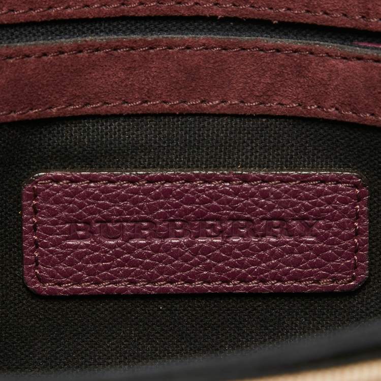 Pre Owned Burberry Burgundy House Check Canvas and Leather Macken Crossbody Bag
