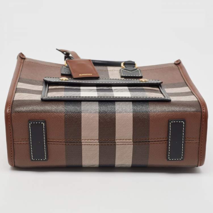 Pre Owned Burberry Brown/Black Canvas Check Small Freya Tote 