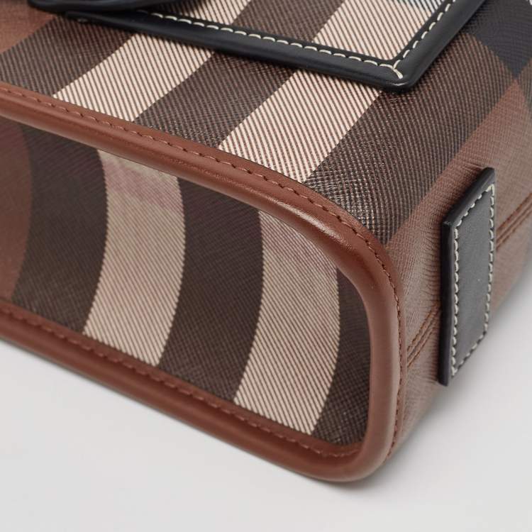 Pre Owned Burberry Brown/Black Canvas Check Small Freya Tote 