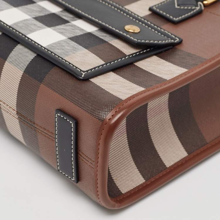 Pre Owned Burberry Brown/Black Canvas Check Small Freya Tote 
