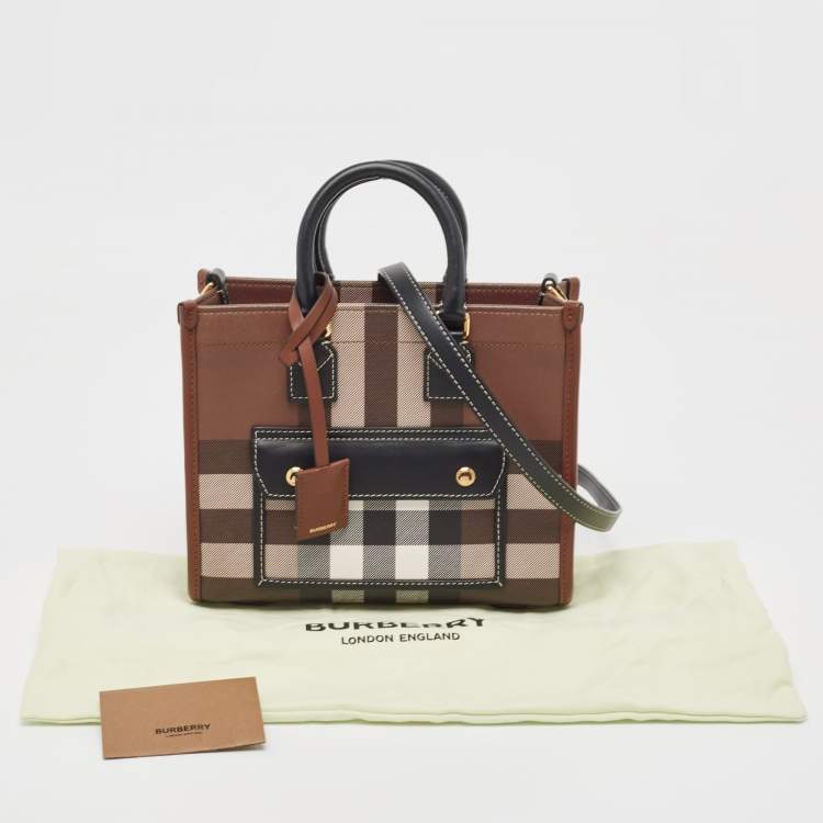 Pre Owned Burberry Brown/Black Canvas Check Small Freya Tote 