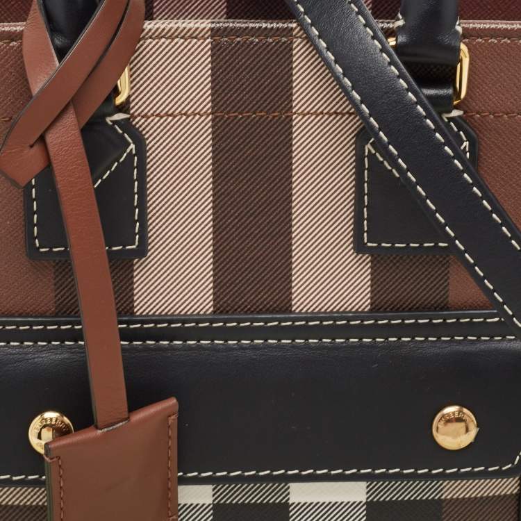 Pre Owned Burberry Brown/Black Canvas Check Small Freya Tote 