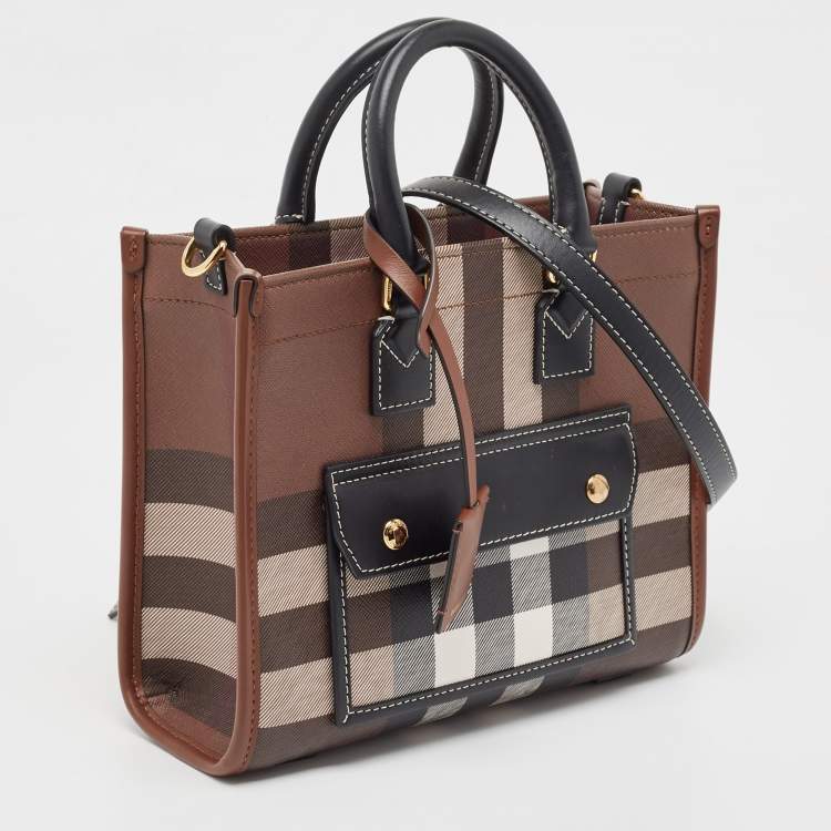 Pre Owned Burberry Brown/Black Canvas Check Small Freya Tote 