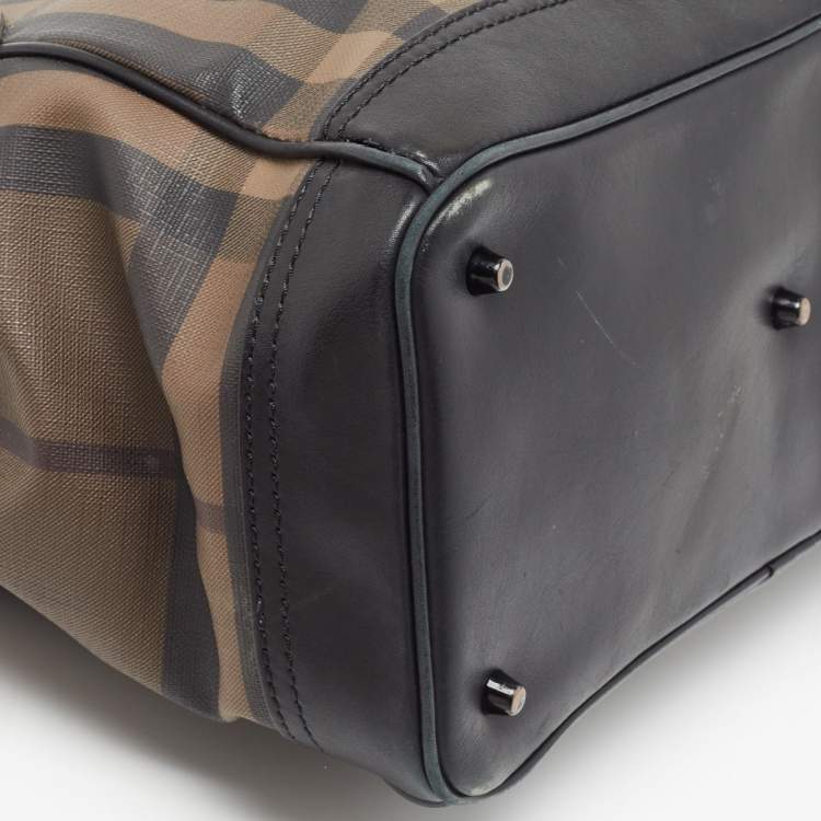Pre Owned Burberry Brown/Black Smoke Check PVC and Leather Tote