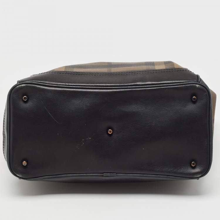 Pre Owned Burberry Brown/Black Smoke Check PVC and Leather Tote