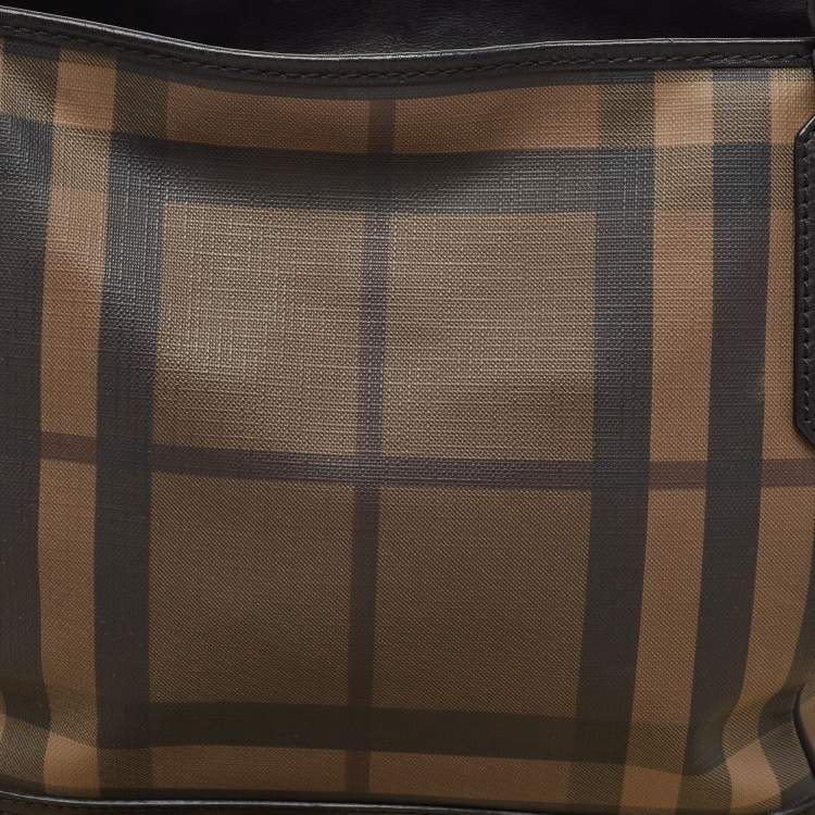 Pre Owned Burberry Brown/Black Smoke Check PVC and Leather Tote