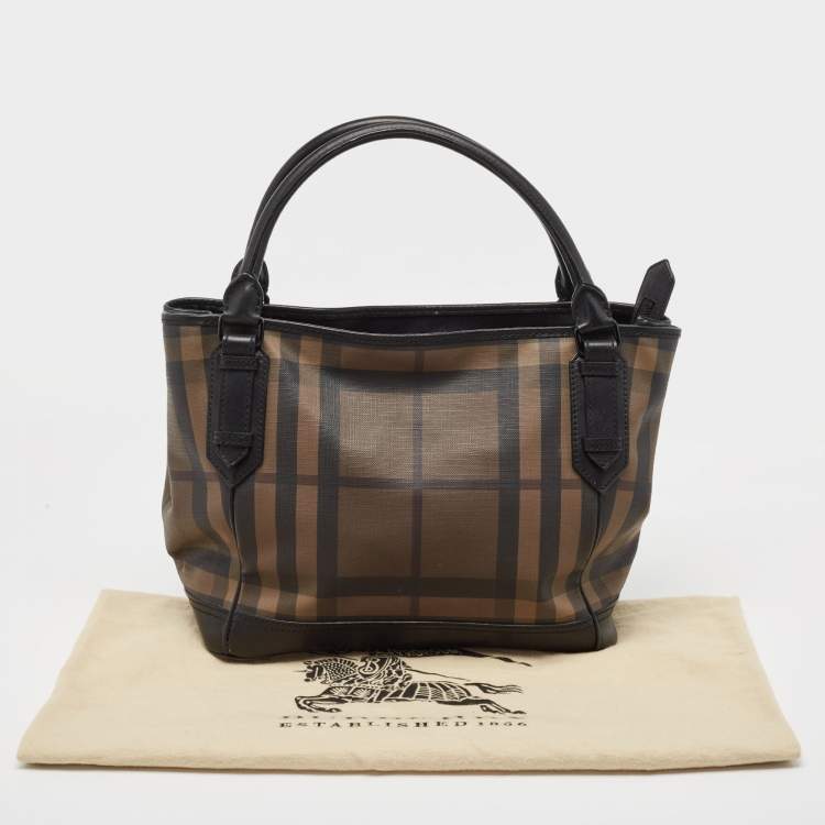 Pre Owned Burberry Brown/Black Smoke Check PVC and Leather Tote