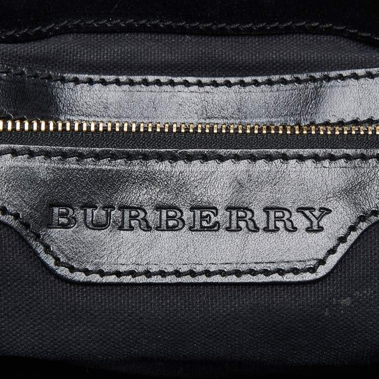 Pre Owned Burberry Black House Check Canvas and Leather Large Bridle Lynher Tote