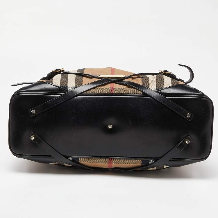Pre Owned Burberry Black House Check Canvas and Leather Large Bridle Lynher Tote