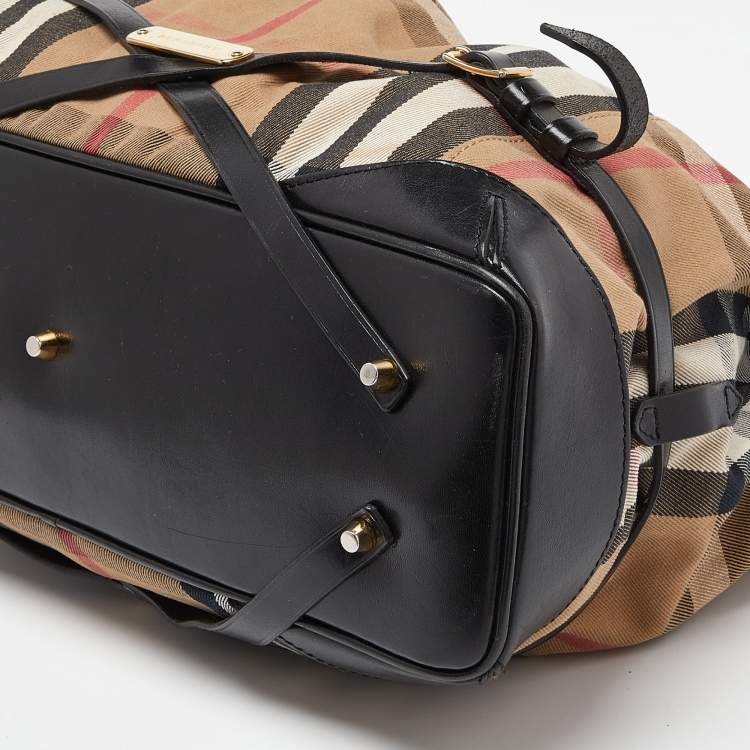 Pre Owned Burberry Black House Check Canvas and Leather Large Bridle Lynher Tote