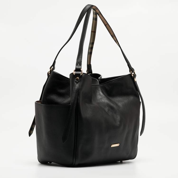 Pre Owned Burberry Black Leather Small Canterbury Tote