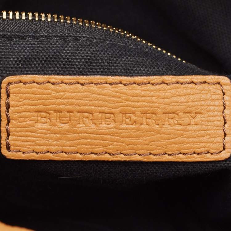 Pre Owned Burberry Tan Leather and House Check Fabric Little Crush Crossbody Bag