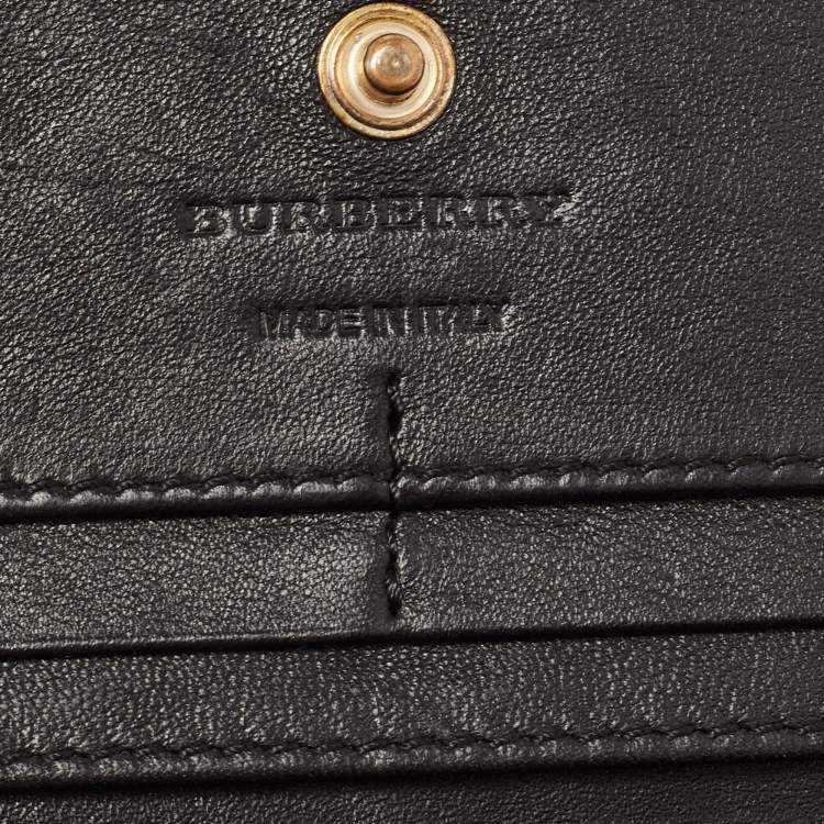 Pre Owned Burberry Black/Beige House Check Canvas and Leather Flap Continental Wallet