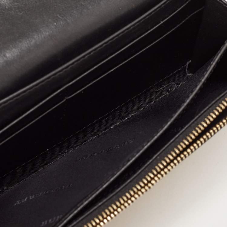 Pre Owned Burberry Black/Beige House Check Canvas and Leather Flap Continental Wallet