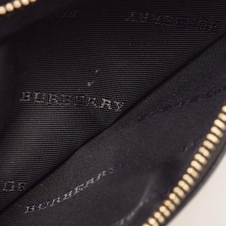 Pre Owned Burberry Black/Beige House Check Canvas and Leather Flap Continental Wallet