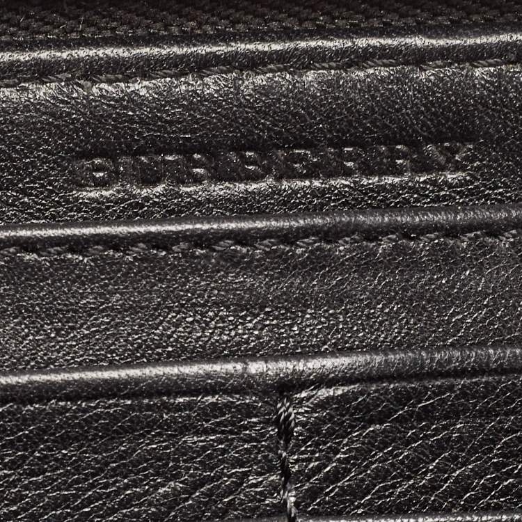 Pre Owned Burberry Black/Beige House Check Canvas and Leather Ziggy Zip Around Wallet