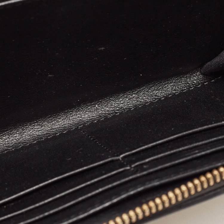 Pre Owned Burberry Black/Beige House Check Canvas and Leather Ziggy Zip Around Wallet