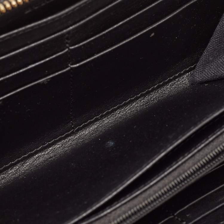Pre Owned Burberry Black/Beige House Check Canvas and Leather Ziggy Zip Around Wallet
