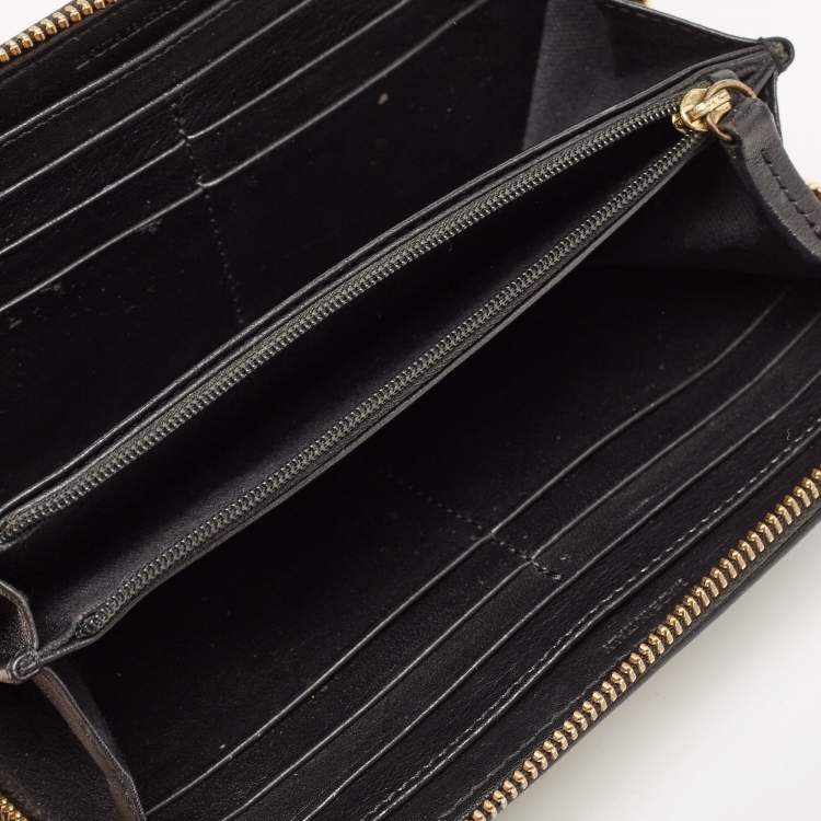 Pre Owned Burberry Black/Beige House Check Canvas and Leather Ziggy Zip Around Wallet