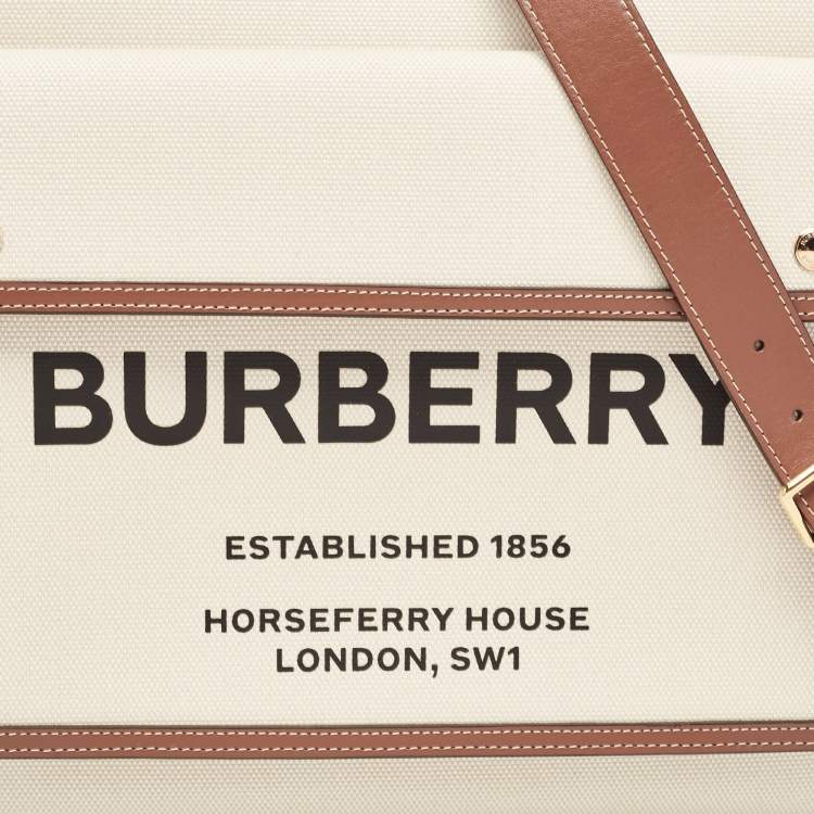 Pre Owned Burberry Brown/Beige Leather and Canvas Medium Pocket Bag