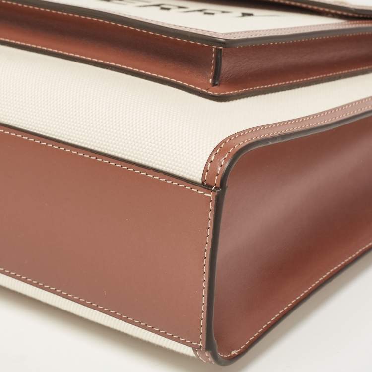 Pre Owned Burberry Brown/Beige Leather and Canvas Medium Pocket Bag