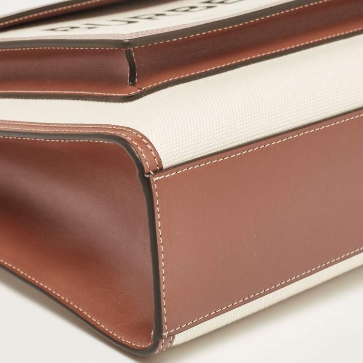 Pre Owned Burberry Brown/Beige Leather and Canvas Medium Pocket Bag