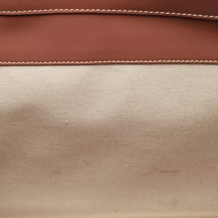 Pre Owned Burberry Brown/Beige Leather and Canvas Medium Pocket Bag