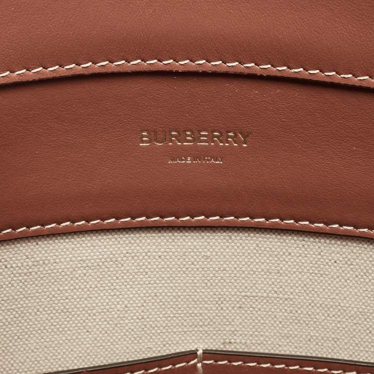 Pre Owned Burberry Brown/Beige Leather and Canvas Medium Pocket Bag