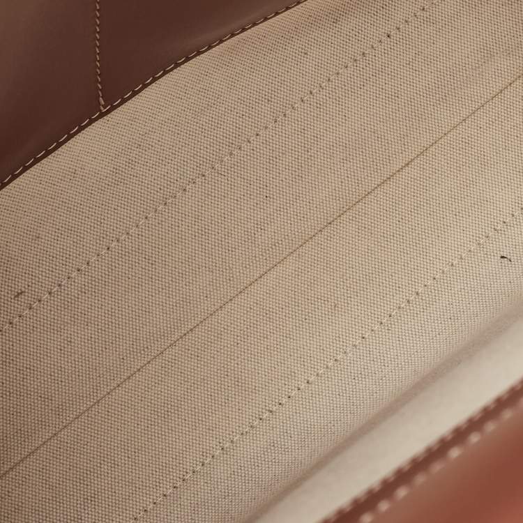 Pre Owned Burberry Brown/Beige Leather and Canvas Medium Pocket Bag