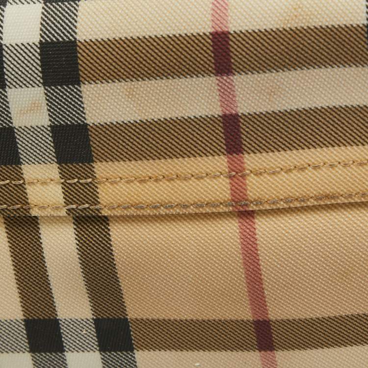 Pre Owned Burberry Cream/Black House Check Coated Canvas and Leather Baguette Bag