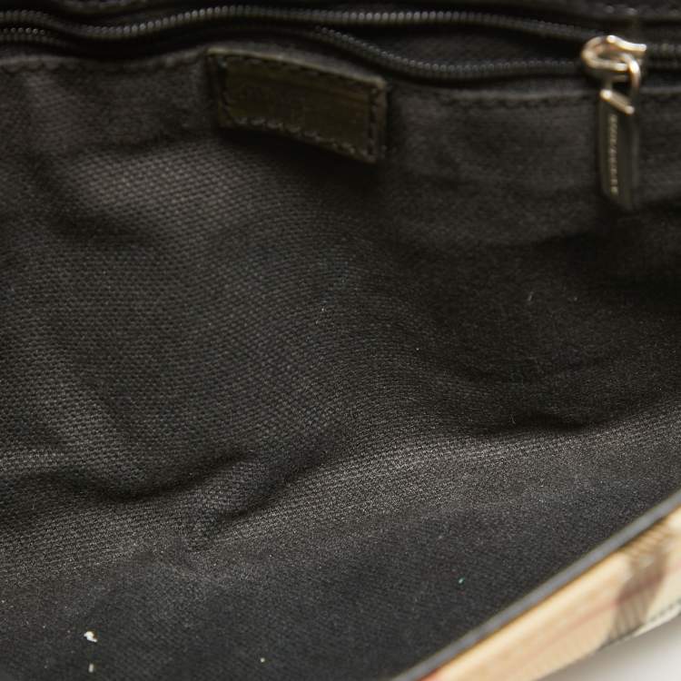 Pre Owned Burberry Cream/Black House Check Coated Canvas and Leather Baguette Bag
