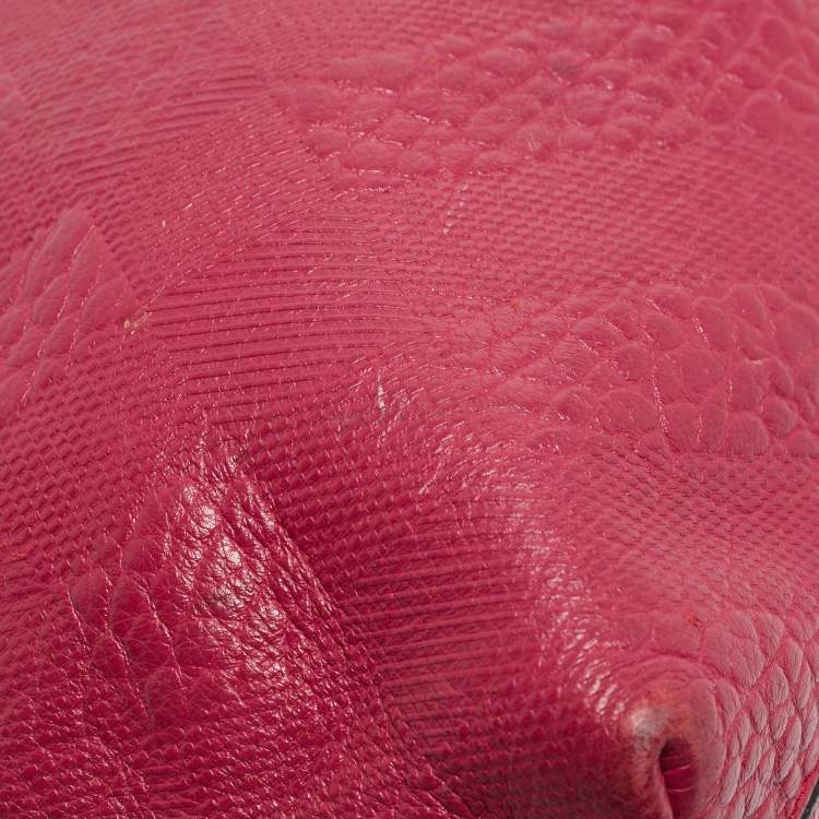 Pre Owned Burberry Magenta Embossed Check Leather Chichester Crossbody Bag
