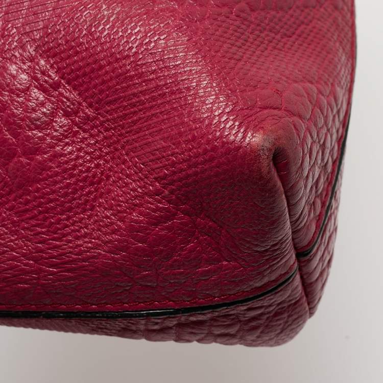Pre Owned Burberry Magenta Embossed Check Leather Chichester Crossbody Bag