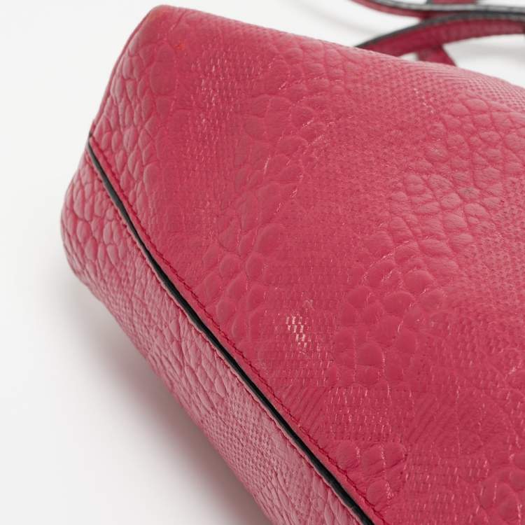 Pre Owned Burberry Magenta Embossed Check Leather Chichester Crossbody Bag