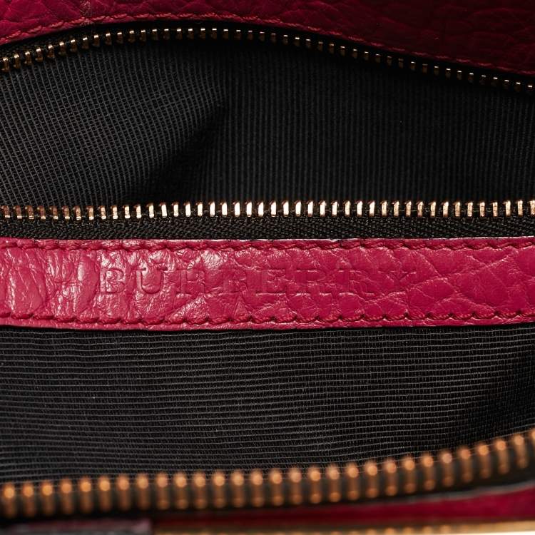 Pre Owned Burberry Magenta Embossed Check Leather Chichester Crossbody Bag