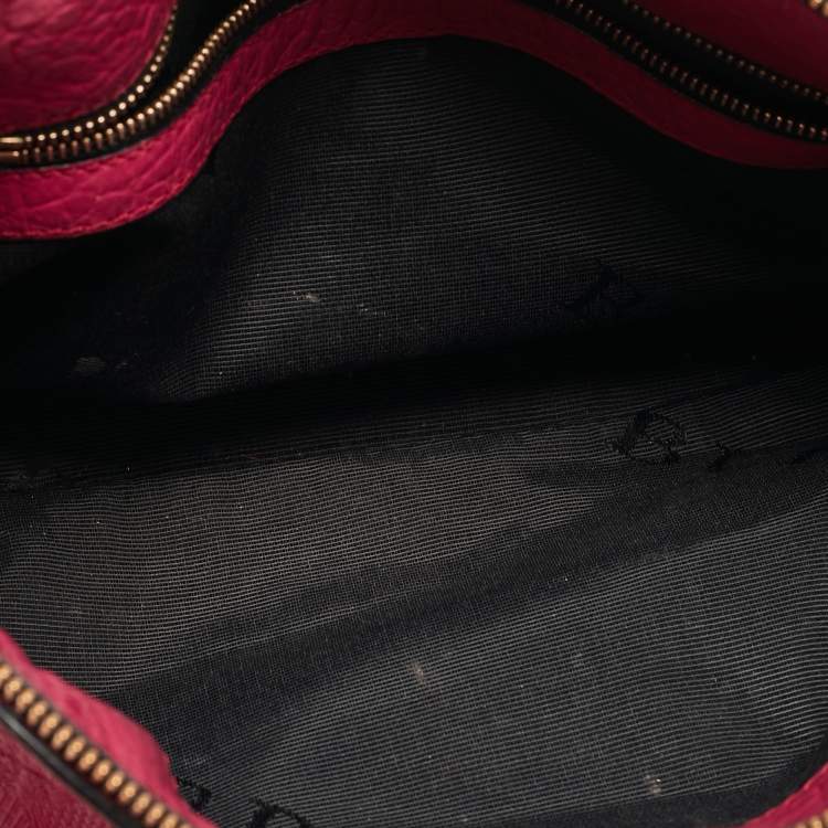 Pre Owned Burberry Magenta Embossed Check Leather Chichester Crossbody Bag