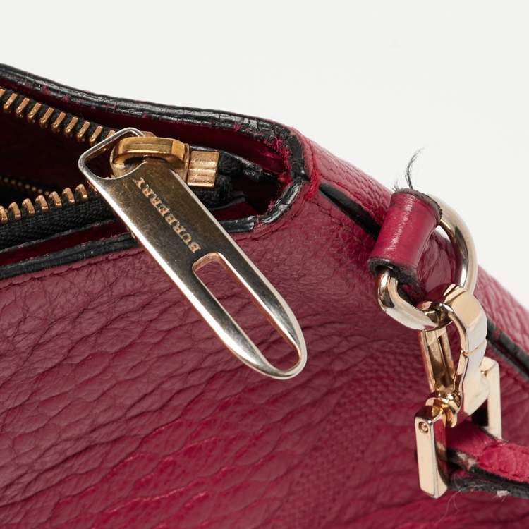 Pre Owned Burberry Magenta Embossed Check Leather Chichester Crossbody Bag