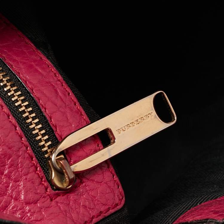 Pre Owned Burberry Magenta Embossed Check Leather Chichester Crossbody Bag