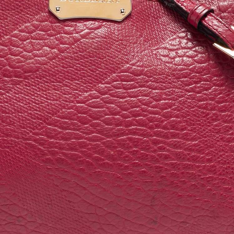 Pre Owned Burberry Magenta Embossed Check Leather Chichester Crossbody Bag