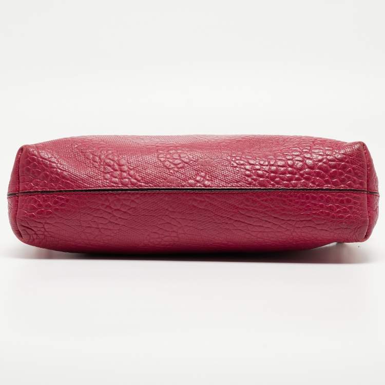 Pre Owned Burberry Magenta Embossed Check Leather Chichester Crossbody Bag