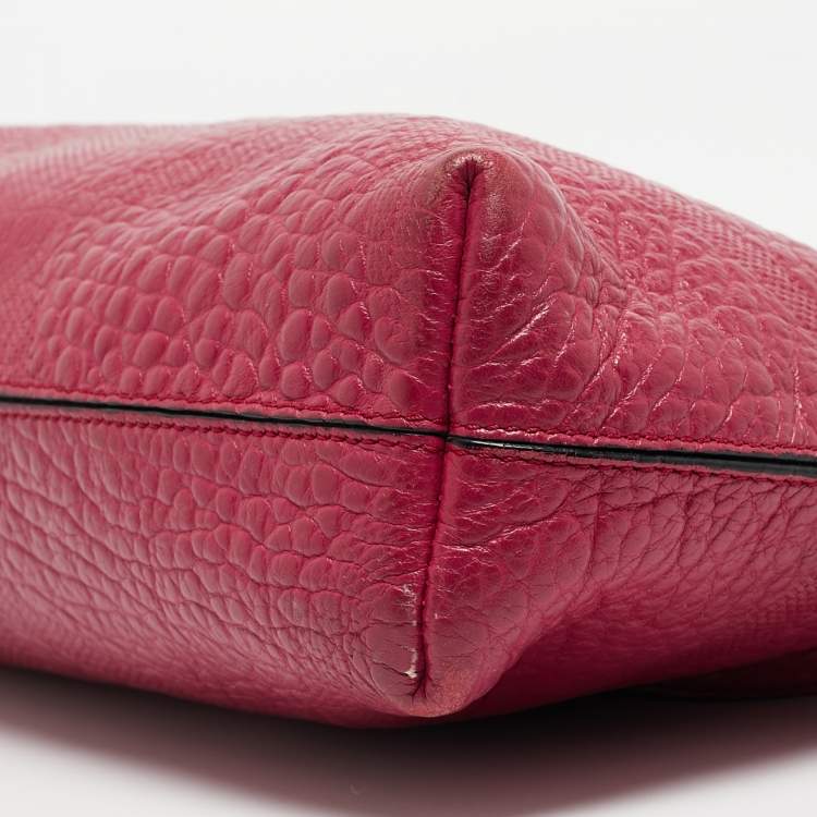 Pre Owned Burberry Magenta Embossed Check Leather Chichester Crossbody Bag