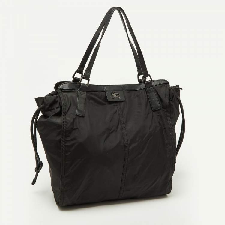 Pre Owned Burberry Black Nylon and Leather Buckleigh Tote