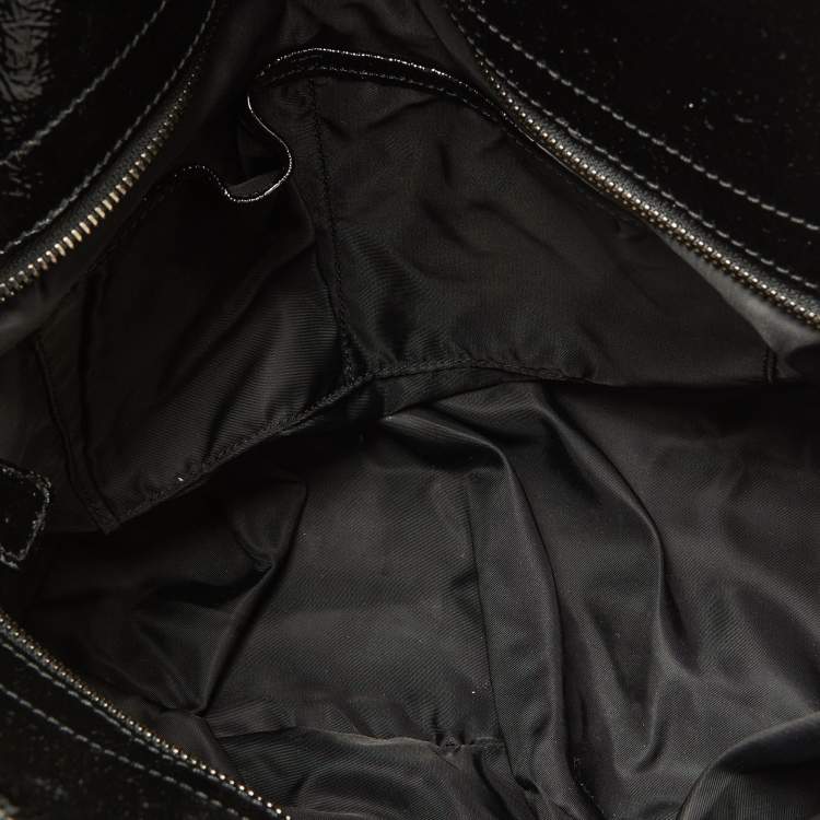 Pre Owned Burberry Black/Grey Beat Check Nylon and Patent Leather Lowry Tote