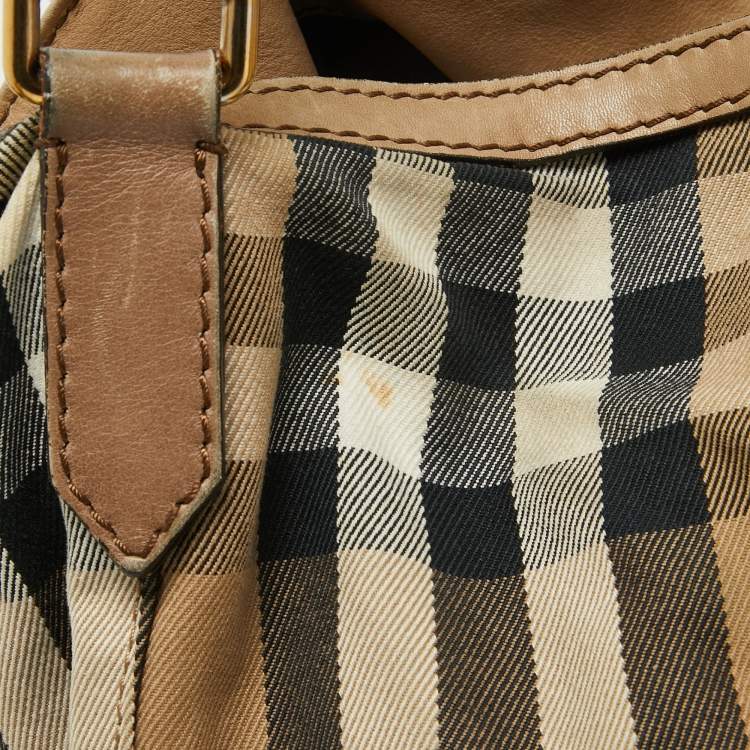 Pre Owned Burberry Beige House Check Canvas and Leather Brecon Tote