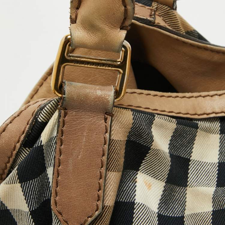 Pre Owned Burberry Beige House Check Canvas and Leather Brecon Tote
